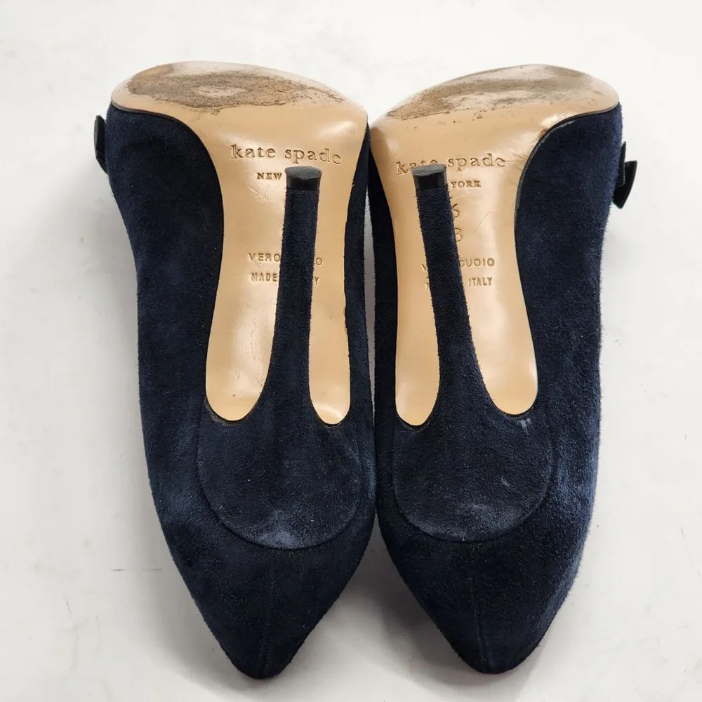 KATE SPADE Navy Suede Bow Detail Pointed Toe‎ Stiletto Heel Pumps Size 6